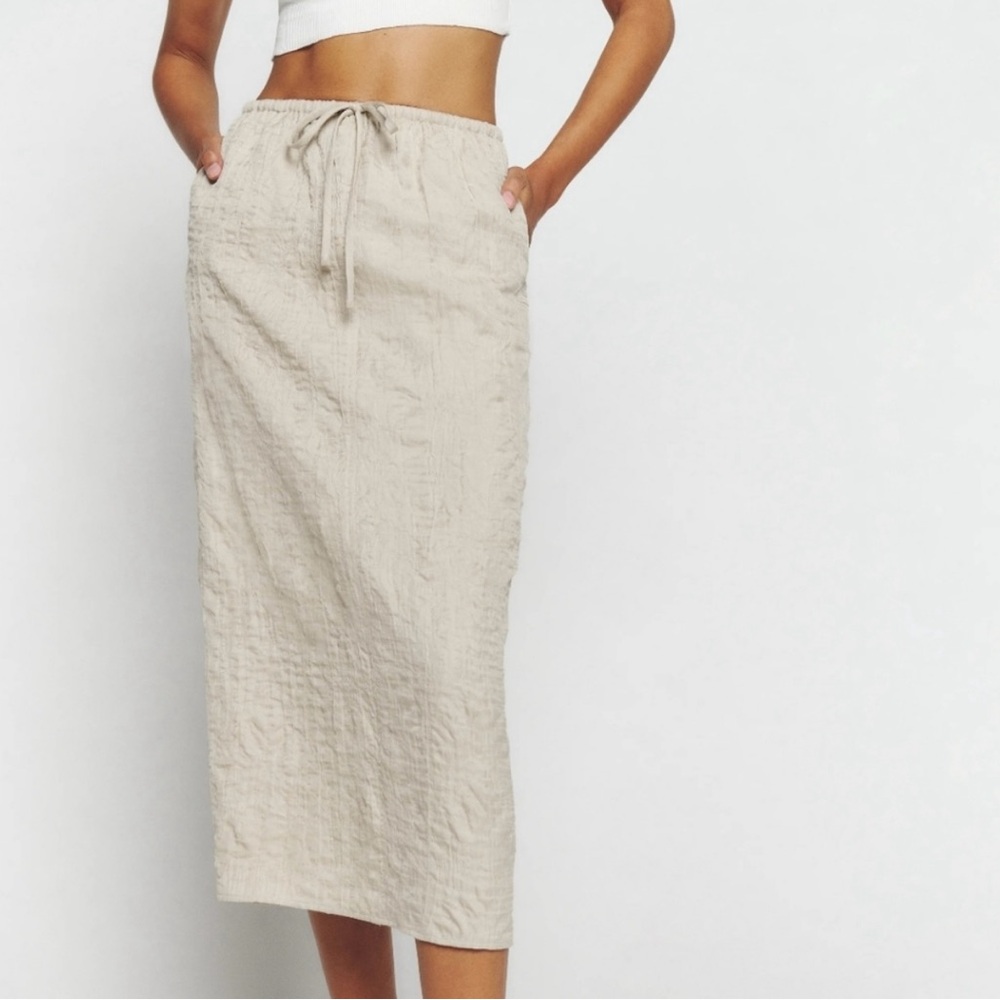 Reformation Light Beige Midi Skirt